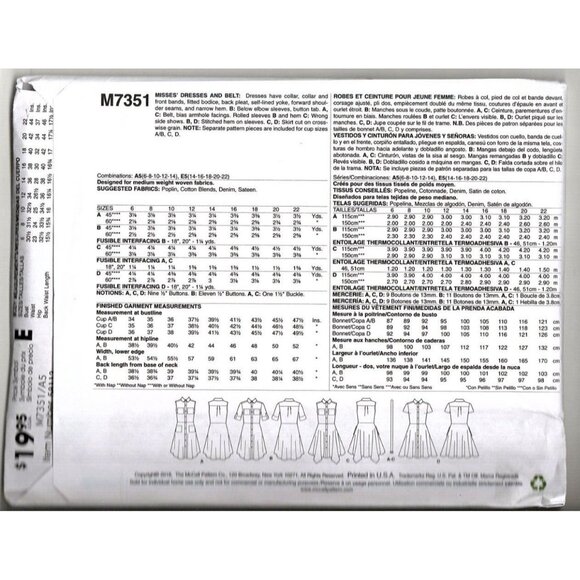 McCall's M7351 Misses 6 to 14 Collared Dresses UNCUT Sewing Pattern - Picture 2 of 2